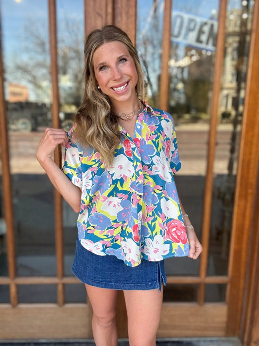 Blouse - Lime Slate Button Down