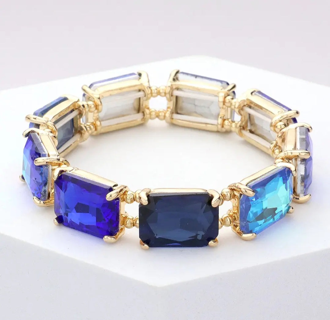 Bracelet - Multi Blue Emerald Cut Stone