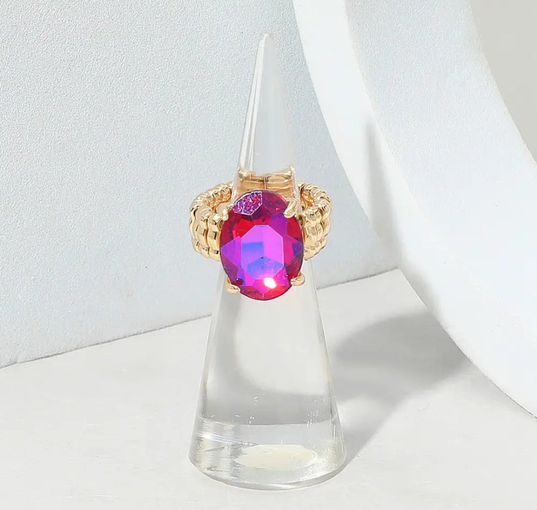 Ring - Fuchsia Oval Stone Cluster