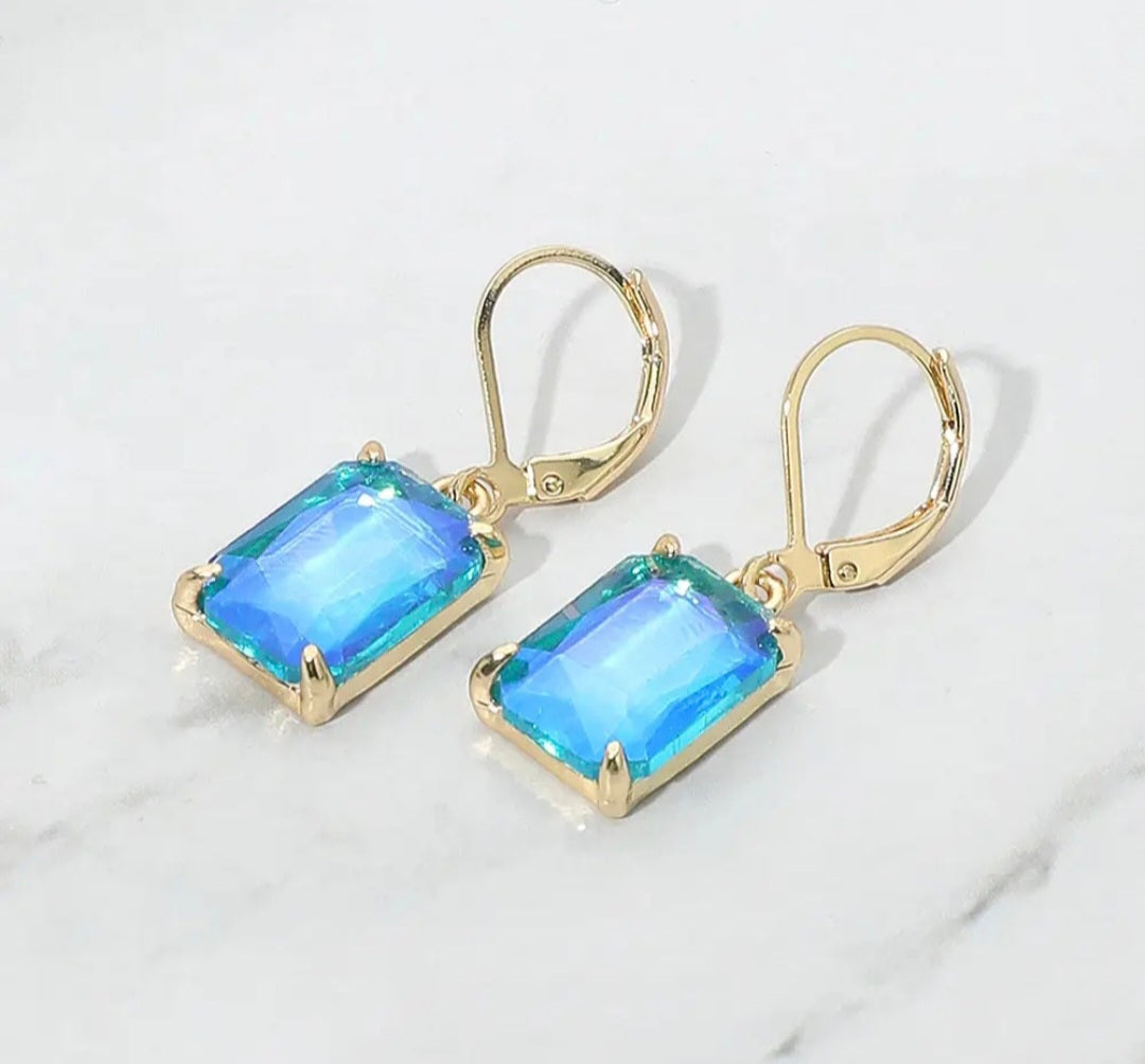 Earrings - Blue Glass Stone Drop
