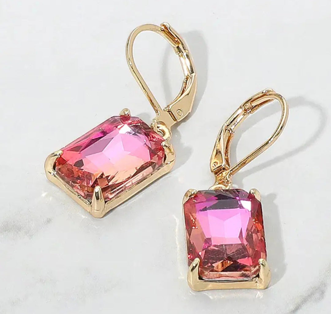 Earrings - Rose Glass Stone Drop