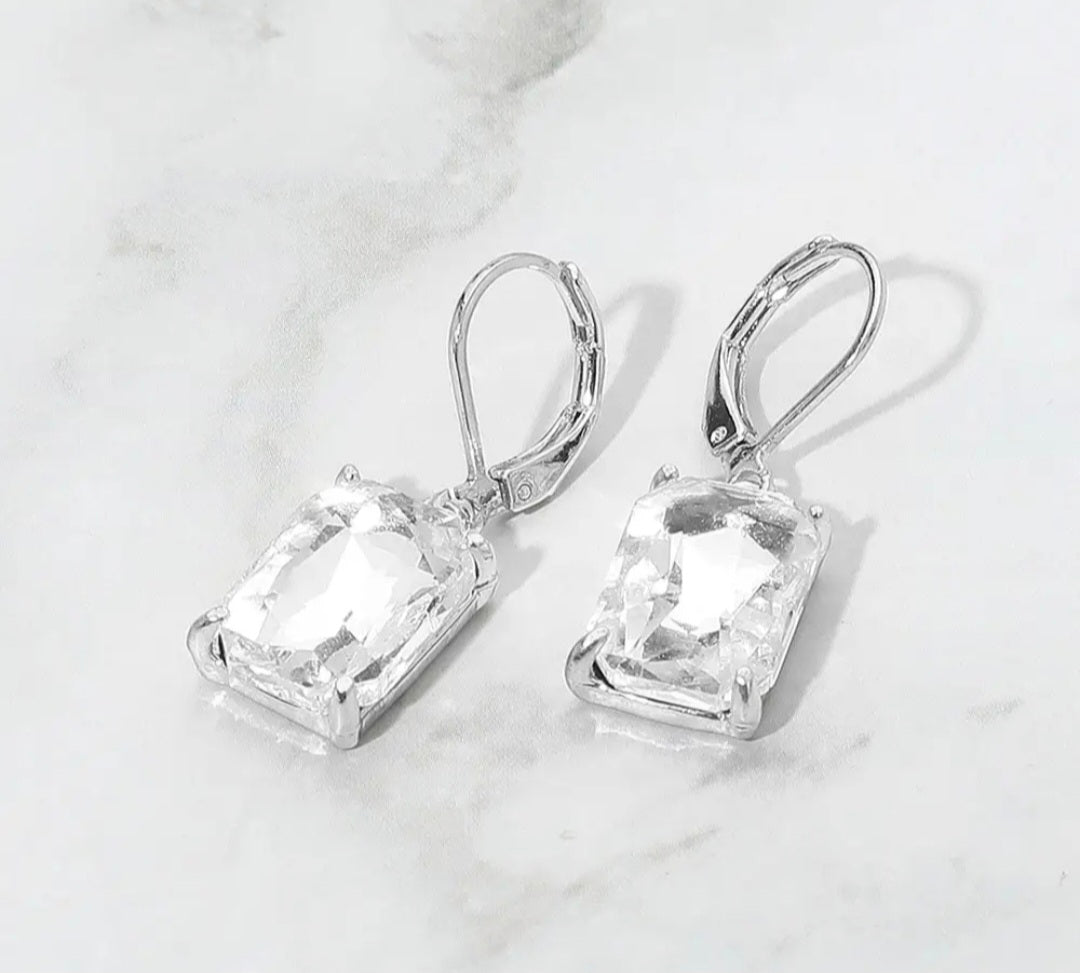 Earrings - Silver Glass Stone Drop