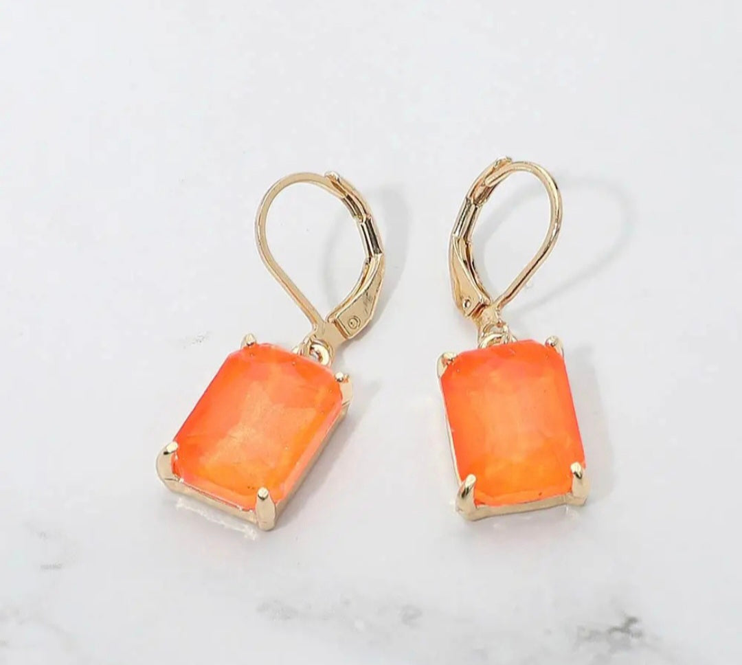Earrings - Neon Orange Glass Stone Drop