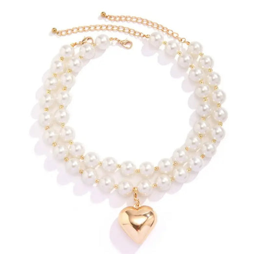 Necklace - Pearl Heart Strand Pendant