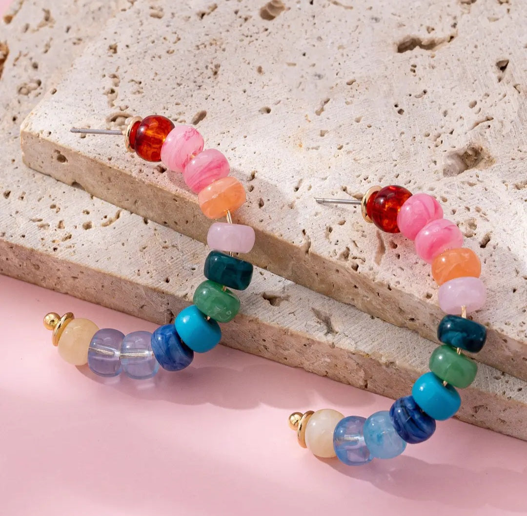 Earrings - Rainbow Beaded Hoop