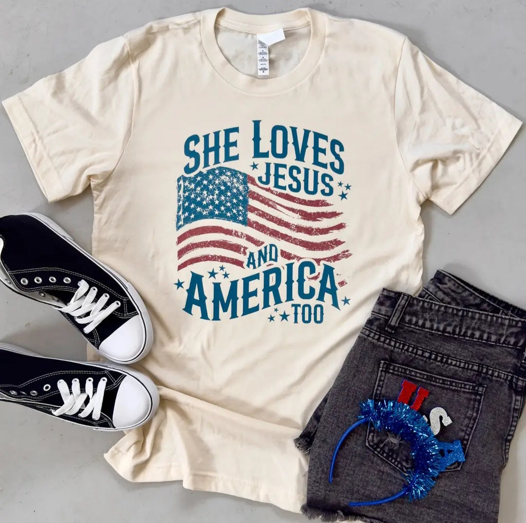 Tee - She Loves Jesus & America