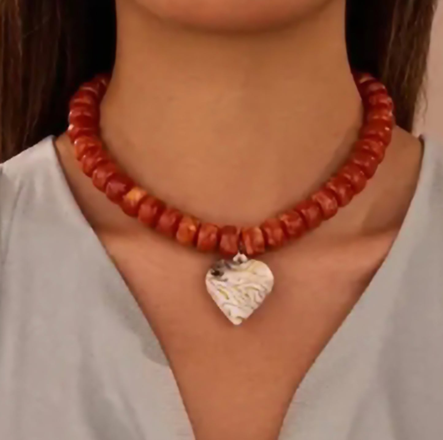 Necklace - Resin Beaded Heart Pendant