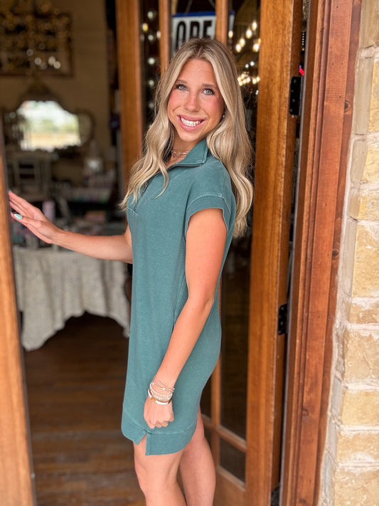 Half Zip Up Mock Neck Mini Dress