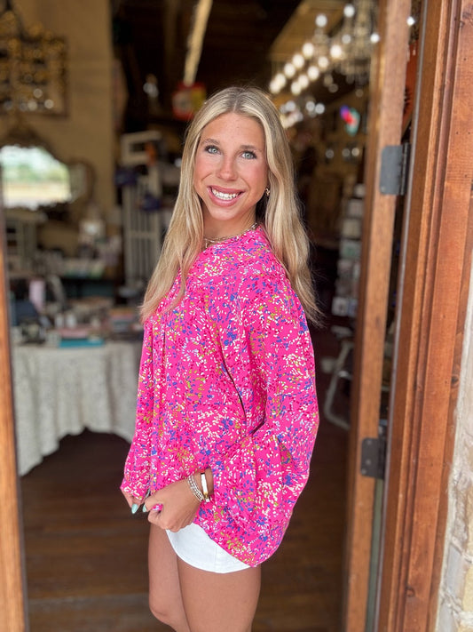 Pink Color Pop Long Sleeve Blouse