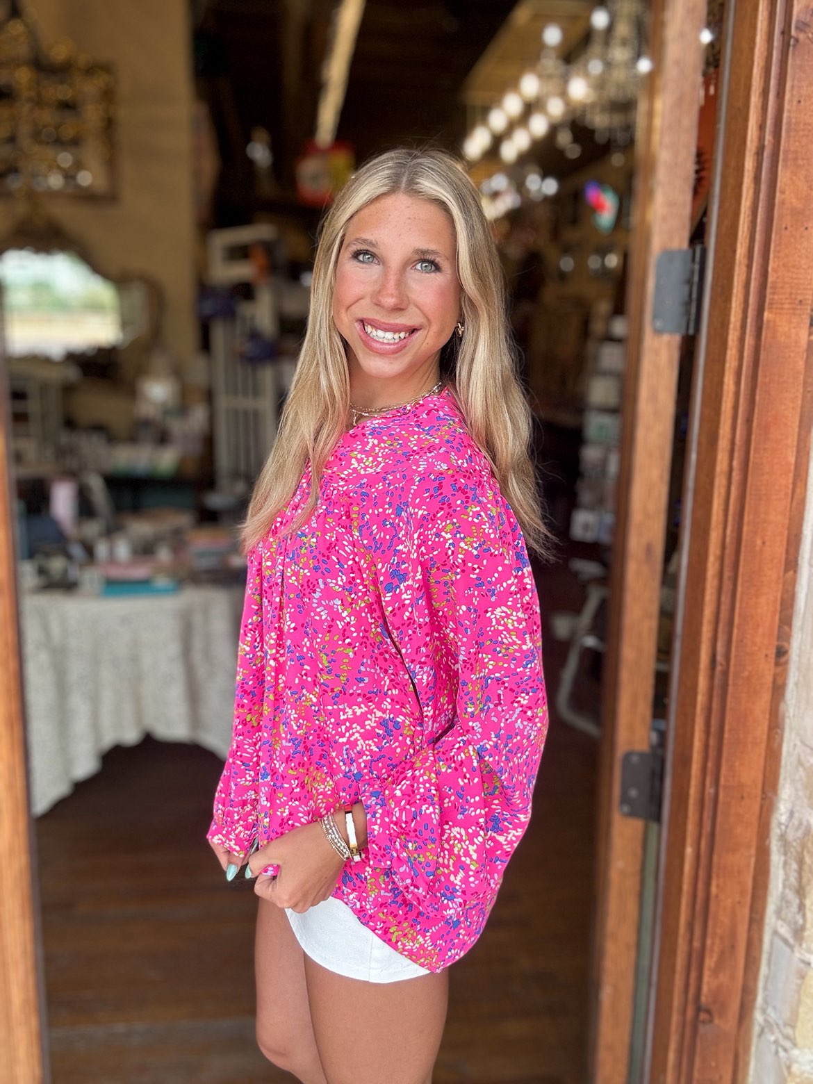 Pink Color Pop Long Sleeve Blouse