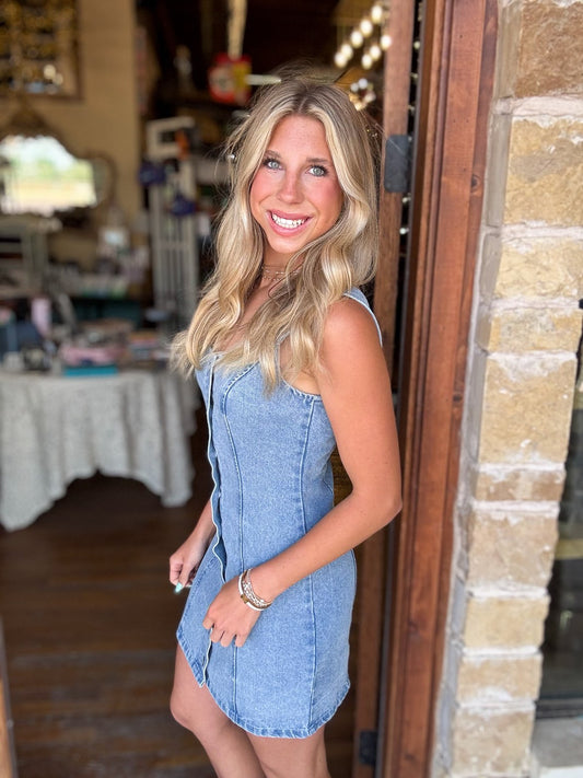 Denim Button Down Sleeveless Mini Dress