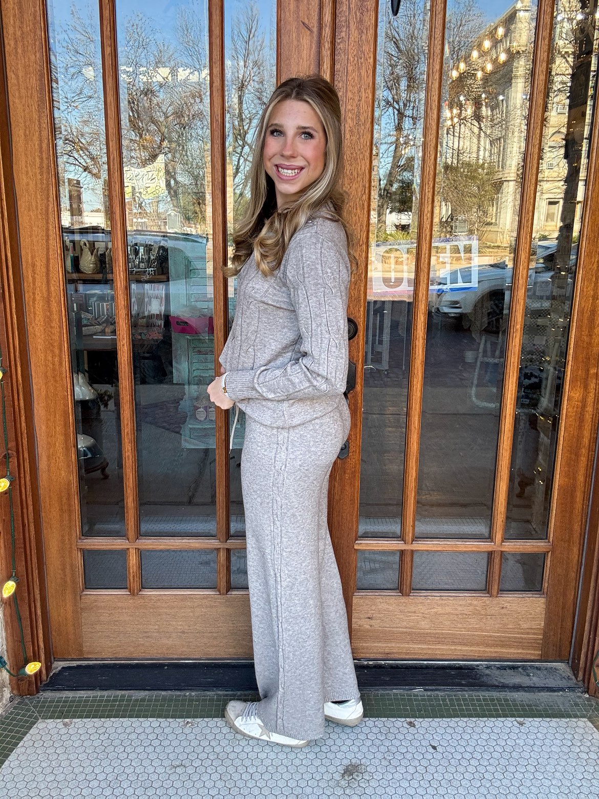 Cable Knit Sweater Set One Size Mocha