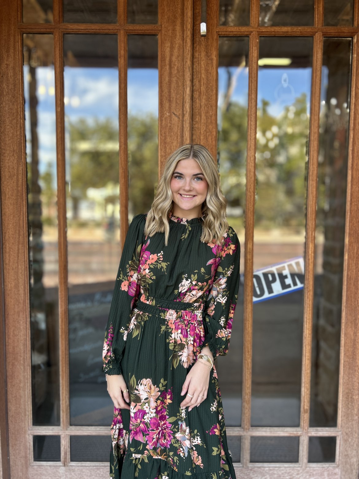 Dress | Midi Floral Printed Ruffled Neckline Tiered Skirt