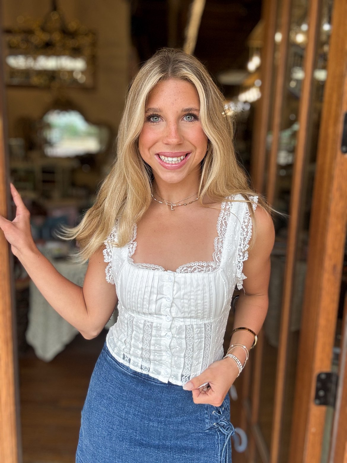 Top - White Square Neck Ruffle