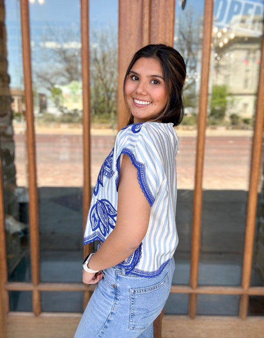 THML Striped Embroidered Blouse