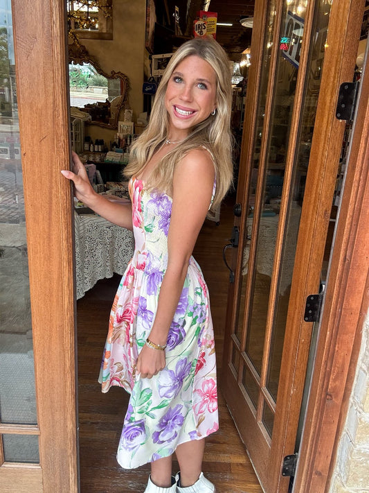 Bloom Garden Smocked Midi Dress