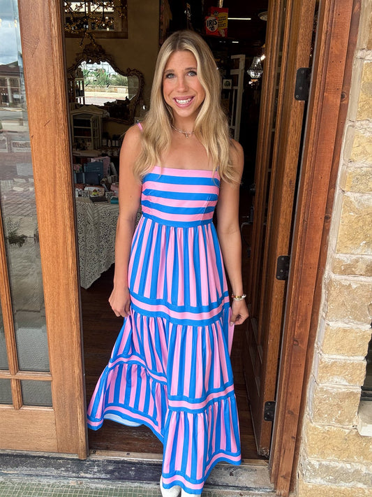 Candy Stripe Tiered Maxi Dress