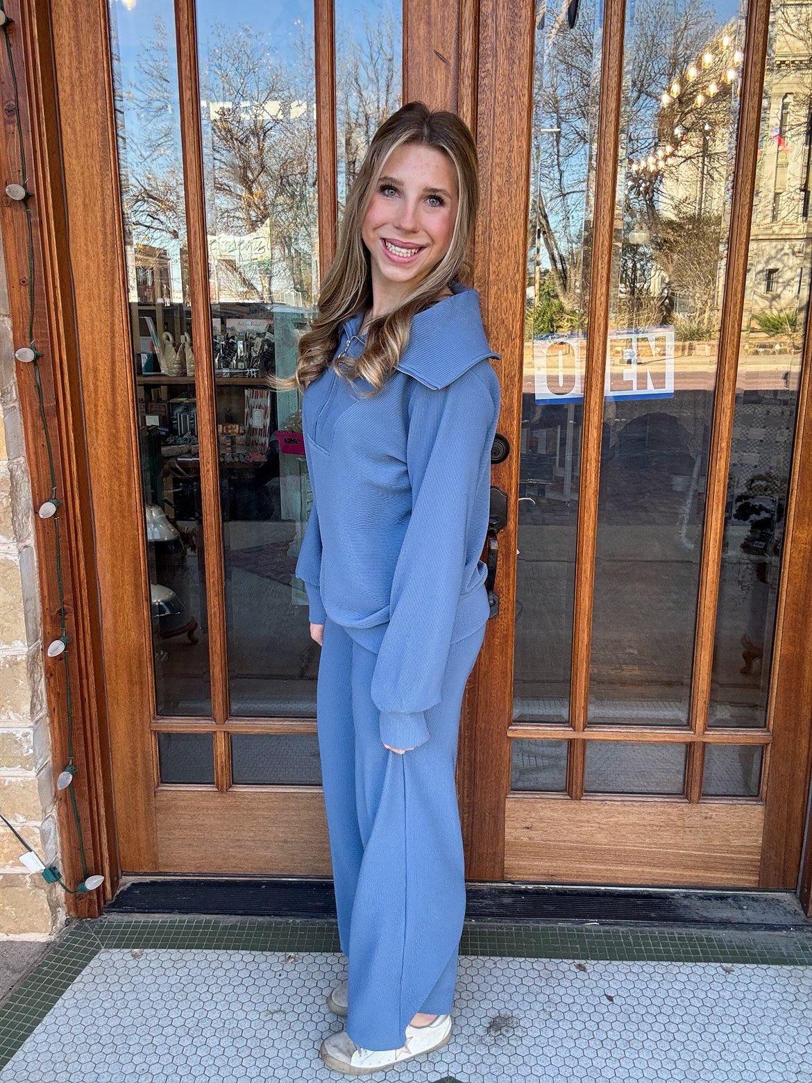 Stone Blue Pullover & Pants Ribbed Set