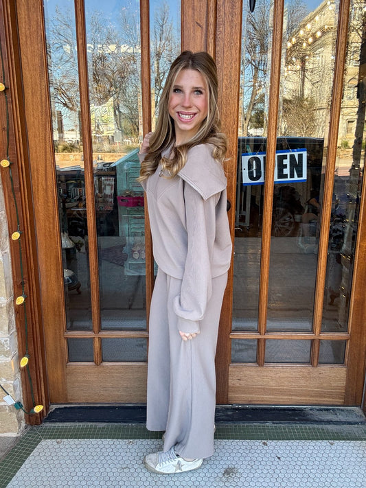 Ash Mocha Pullover & Pants Ribbed Set
