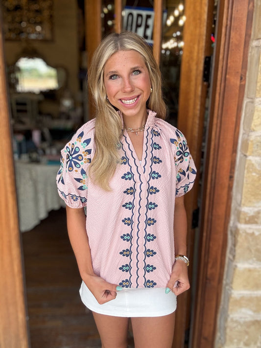 THML Smocked Neck Puff Top