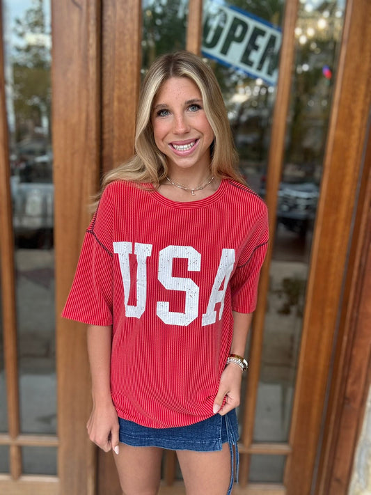 Tee - Red USA Vintage Ribbed
