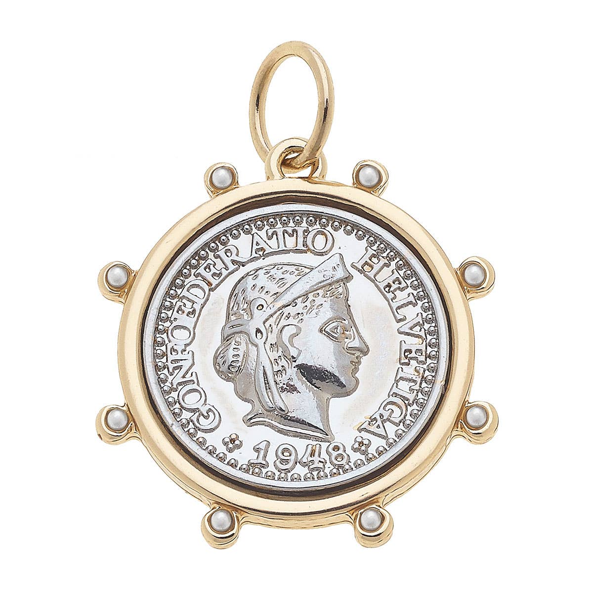 Jewelry | Charm Studded Coin in Shiny Two Tone
