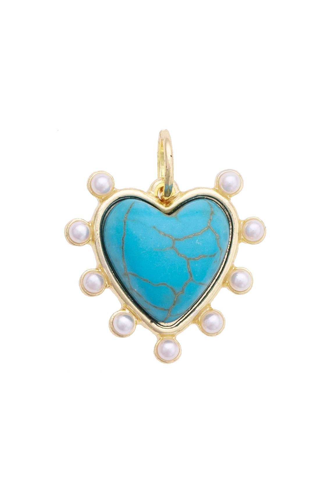 Charm - Rhinestone Studded Heart Charm in in Turquoise & Shiny Gold