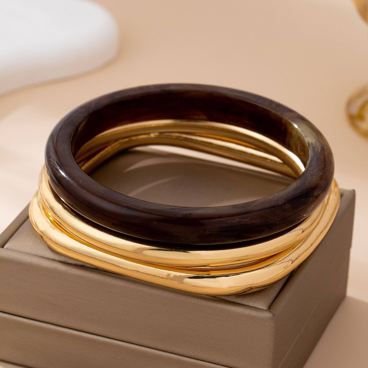 Bracelets - Tort & Gold Bangle Trio Set