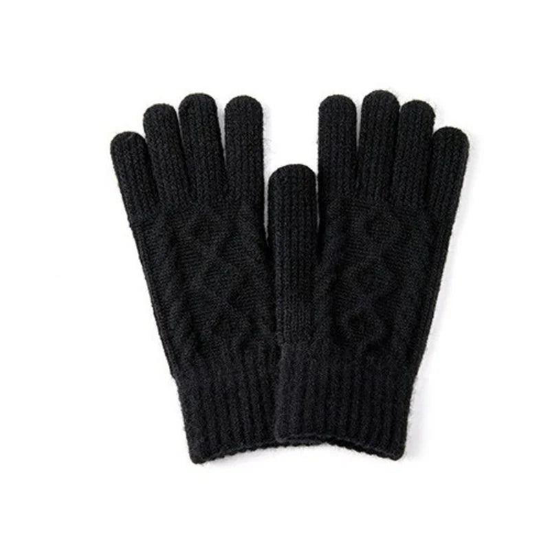 Simple Twist Knit Gloves Black