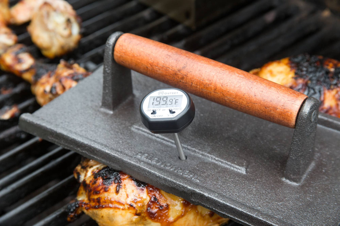 Home and Garden | Outset Cast Iron Grill Press with Rosewood Handle, 5" x 9"