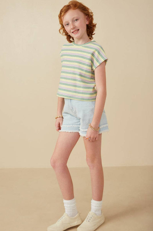 Tee - Girls Engineered Stripe Textured Knit