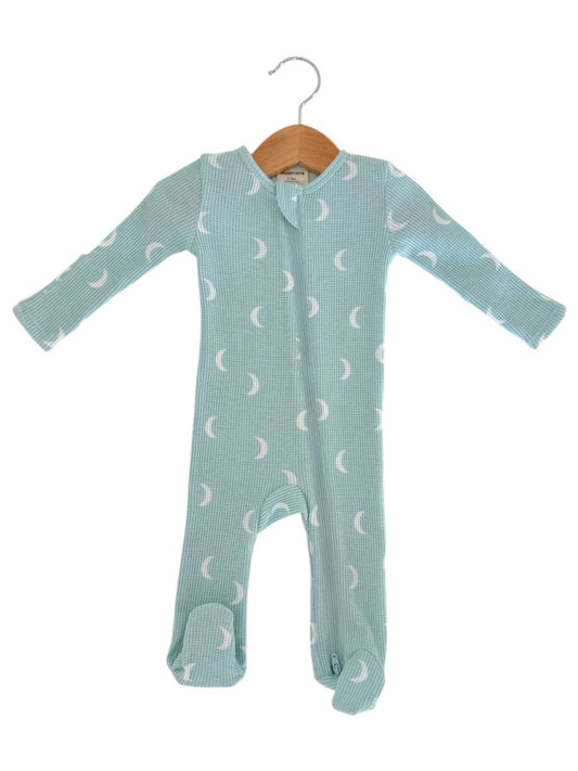 Baby | Light Blue Moon Organic Waffle 2-Way Zip  (0 - 3 mo.)