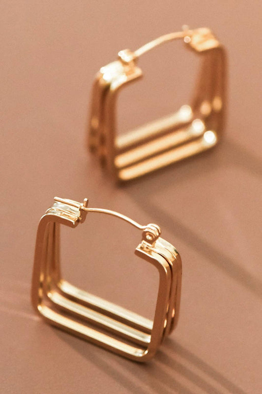 Earrings - Square Hoop Gold Plated