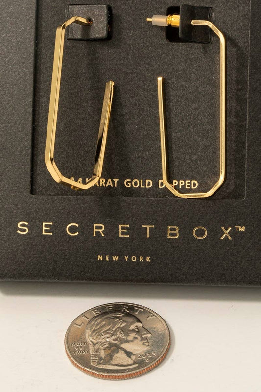 Secret Box Gold Dipped Long Octagon Hoop Earrings