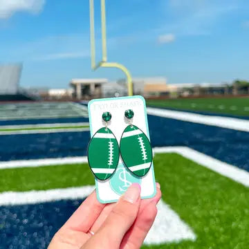 Jewelry | Earrings Matte Green/White Acrylic Football
