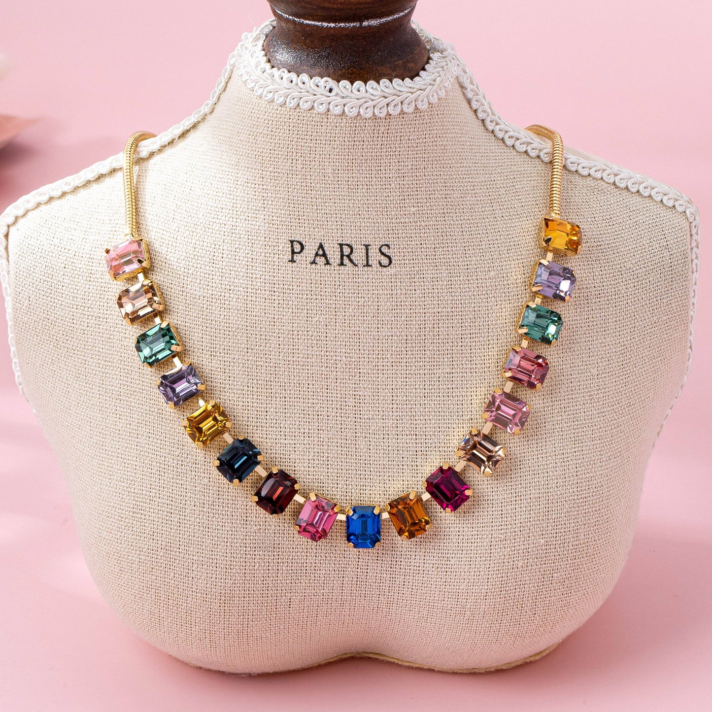 Necklace - Rainbow Emerald-Cut Gemstone