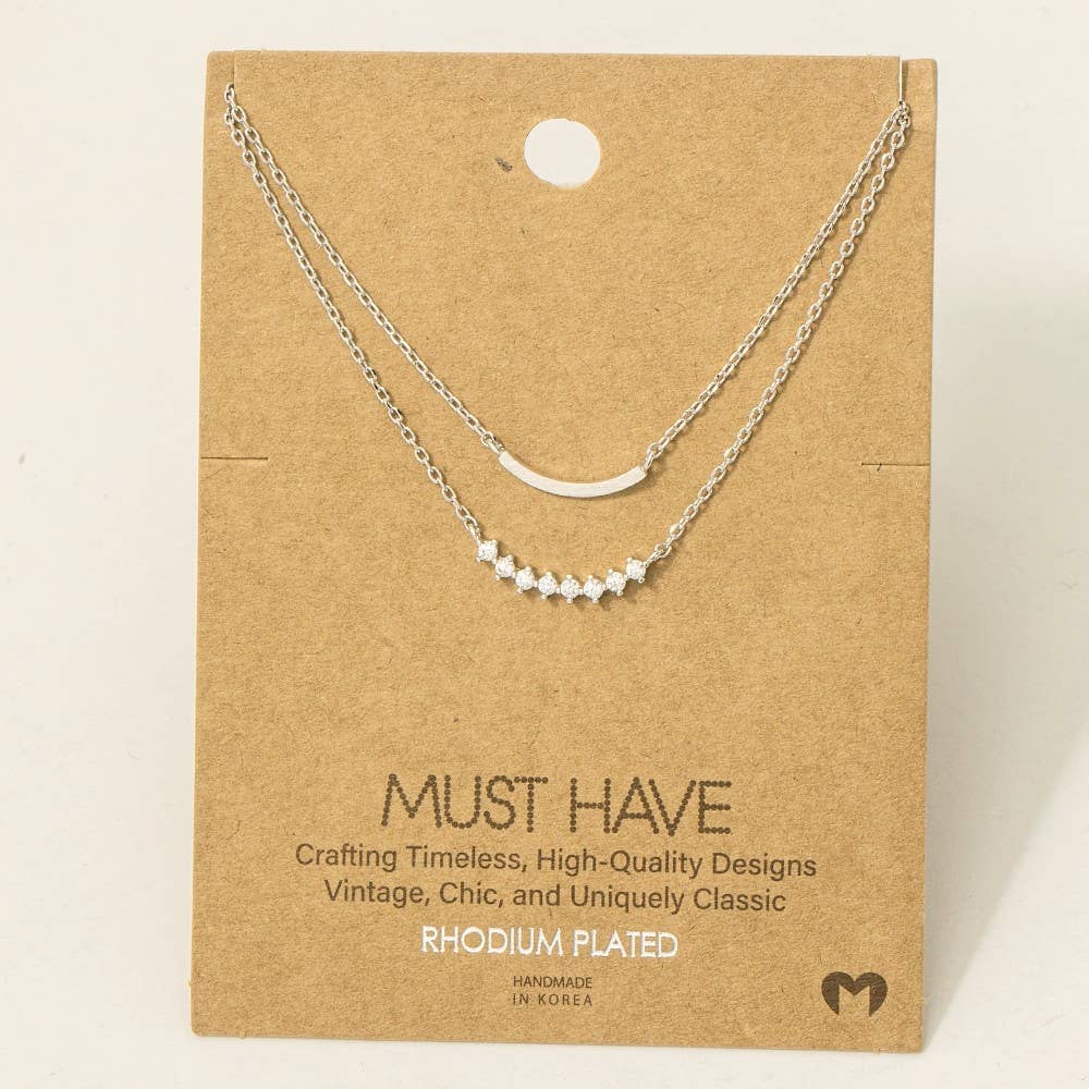 Layered Rhinestone Curved Bar Necklace