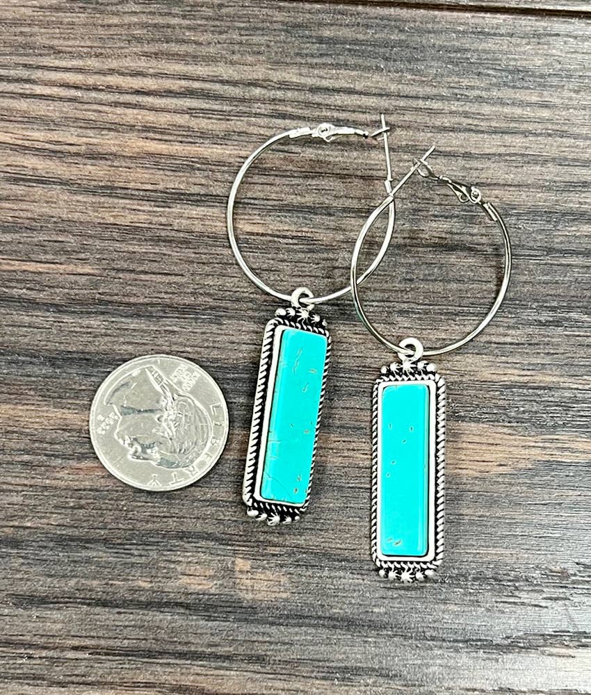 Earrings - Turquoise Stone Rectangle