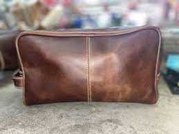 Bags | Jane Marie | Toiletry Kit Leather - Dusty Dopp Kit Brown