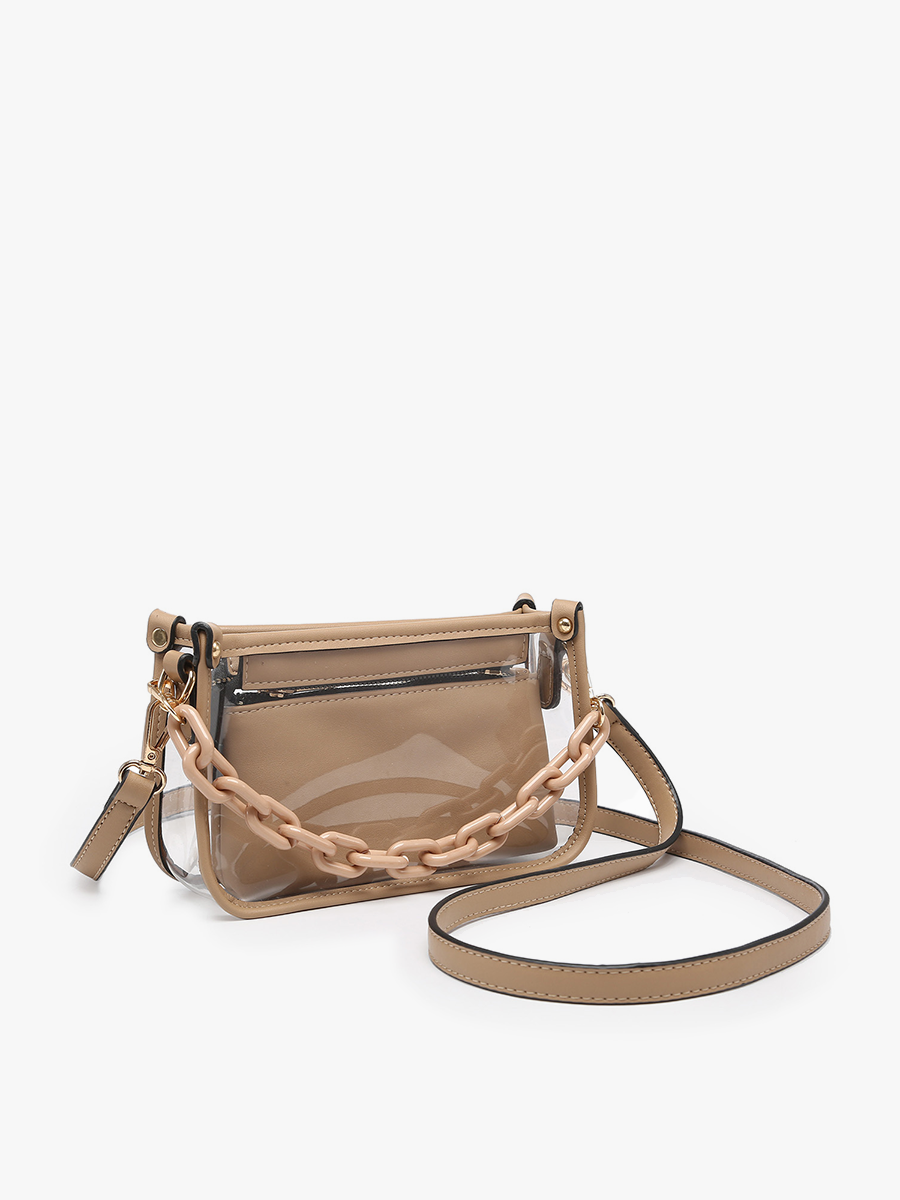 Taupe Jessica Clear Crossbody w/ Chain