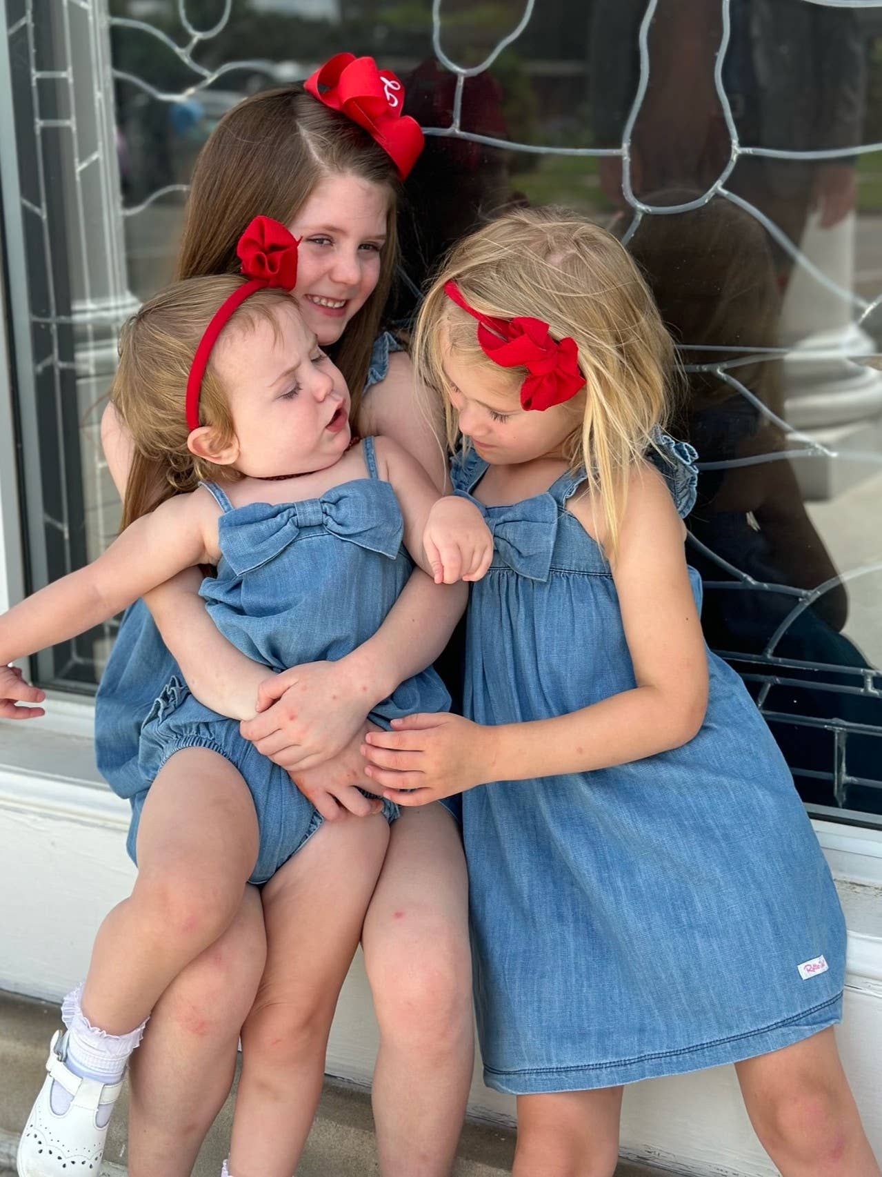 Girls | Light Wash Flutter Bow Woven Dress