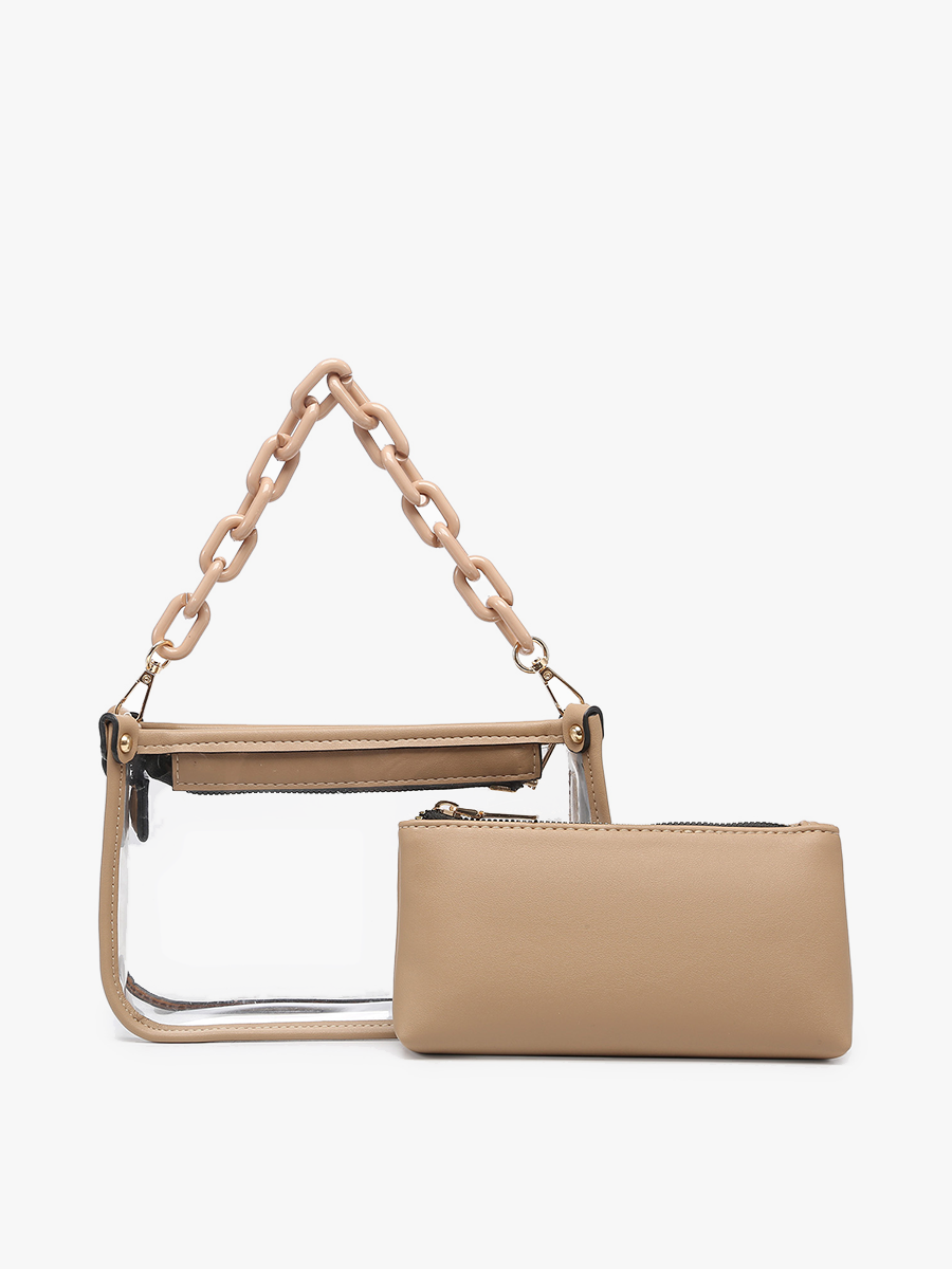 Taupe Jessica Clear Crossbody w/ Chain