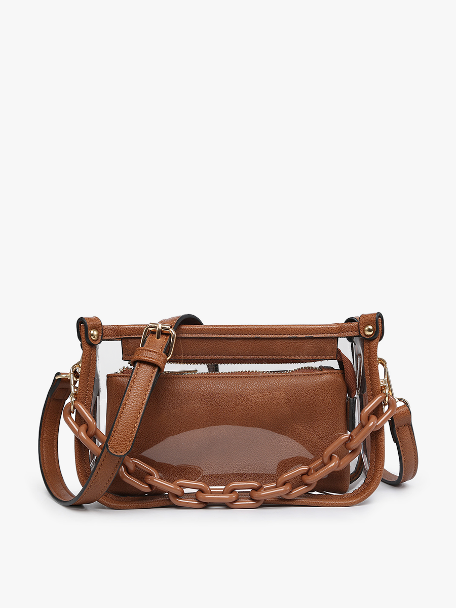 Taupe Jessica Clear Crossbody w/ Chain