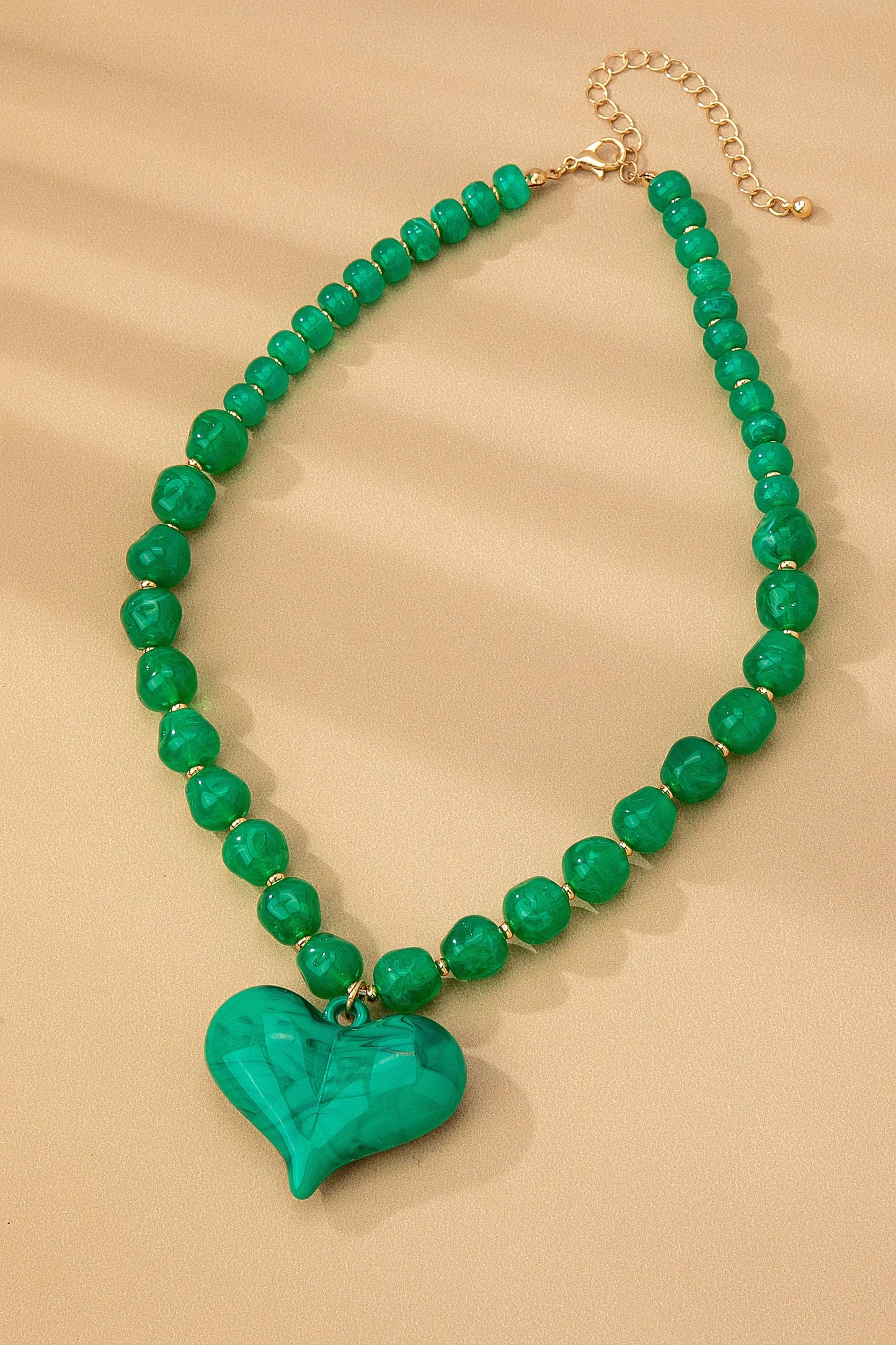 Chunky Beaded Green Charm Neckalce