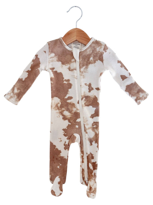 Baby | Almond Tie Dye Organic Waffle 2-Way Zip Footie  (0 - 3 mo.)