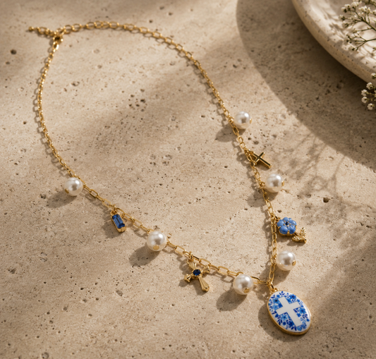 Necklace - Mixed Floral Cross Charm