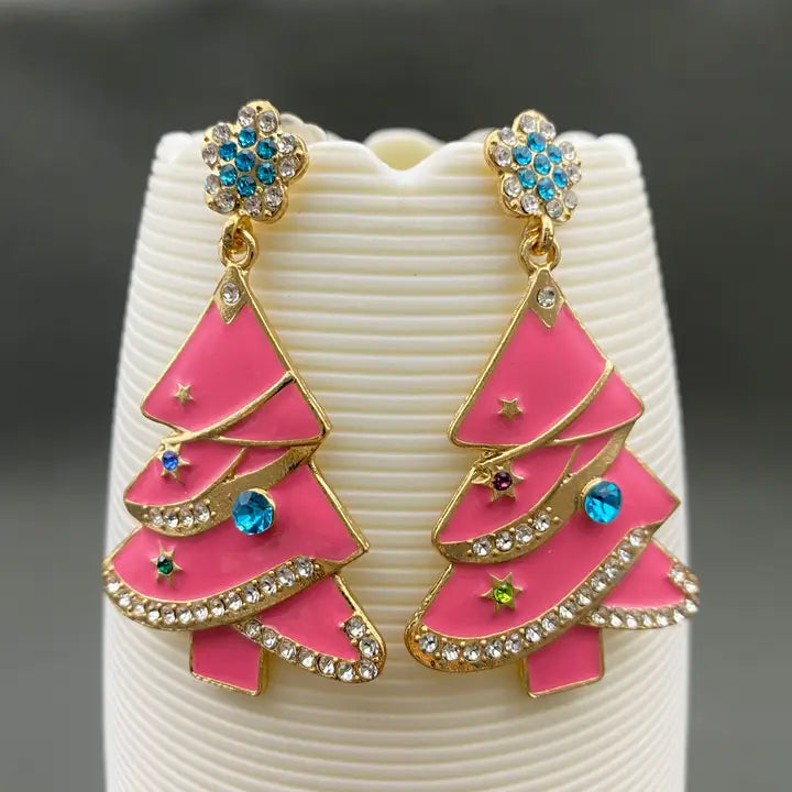 Jewelry | Earrings Pink Enamel Christmas Tree