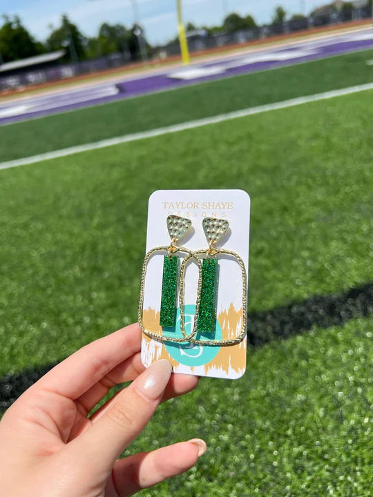 Jewelry | Earrings Green Glitter Holiday Rectangle Stick Hoops