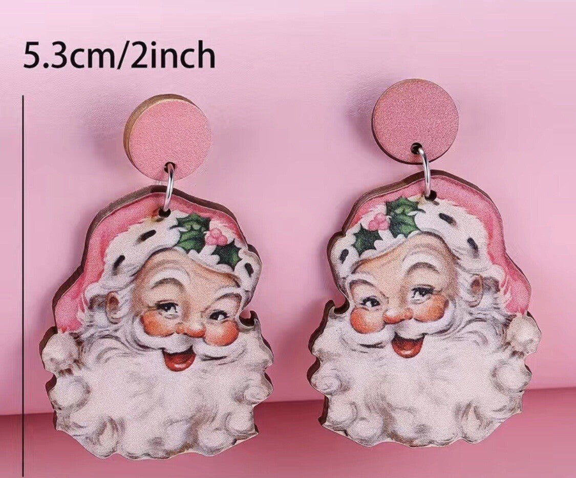 Jewelry | Earrings Pink Santa Wooden
