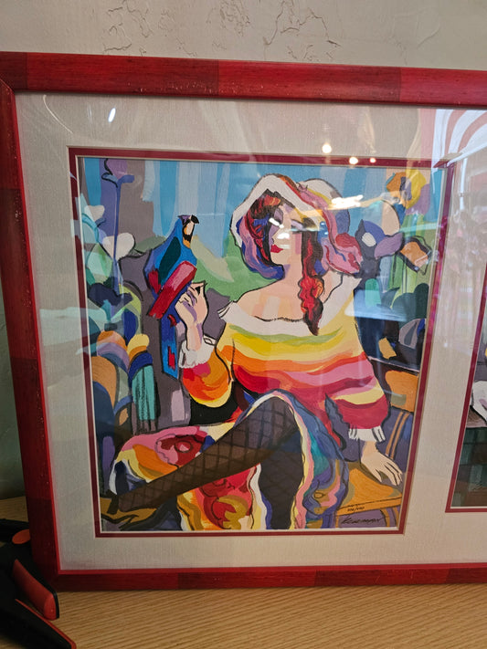 Collectibles | Art Lady With A Parrot- Conversation Vintage Kerman Painting